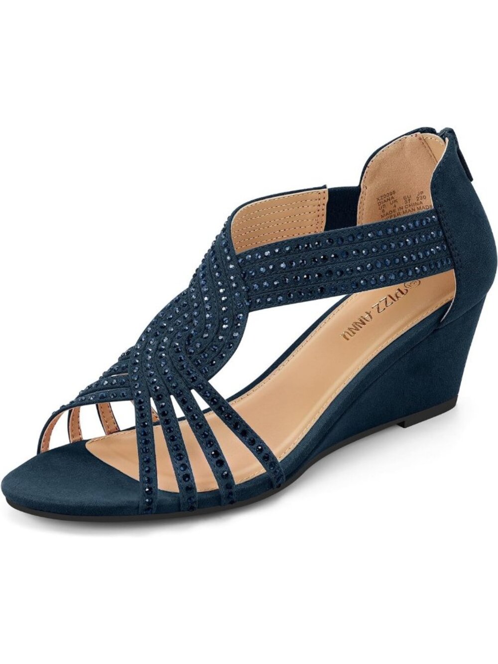 Sparkly Rhinestone Open Toe Low Wedge Sandals for Women - Fashion Dress Shoes